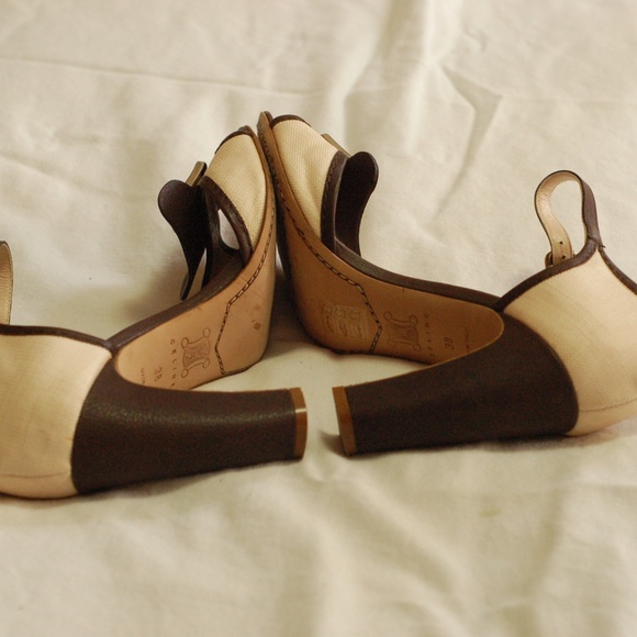 Celine Beige Brown Open Toe Heels Sandals Size 38 - Picture 4 of 8